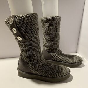 Women's UGG Purl Cardy Knit Gray 1094949 Boots Slip On Size 6 Lounge Comfortable